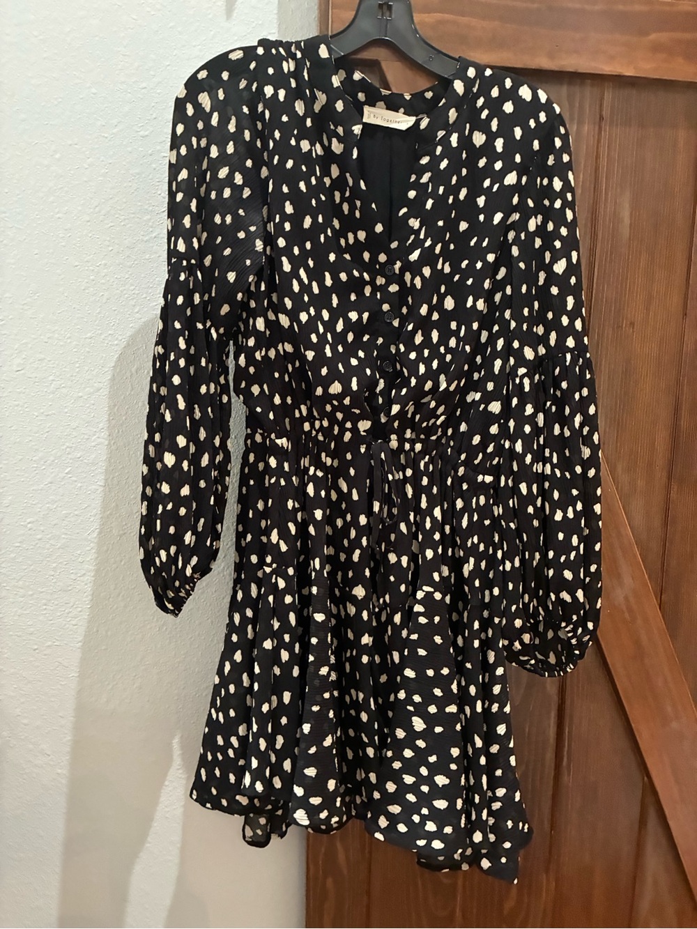 By Together Black Mini Dress with Cream Spot Print and V-Neck